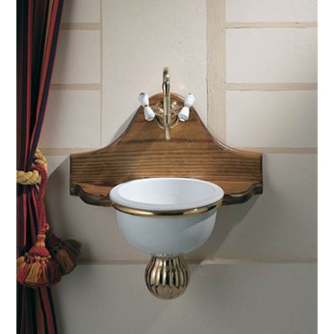 Herbeau ''Rince Doigts'' Set With Wooden Support, Bowl and Brass Ring in Satin Nickel