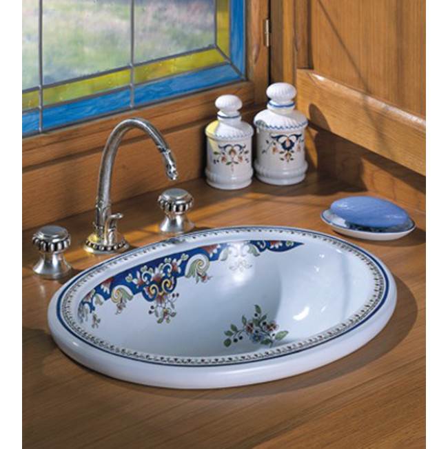 Herbeau ''Opale'' Earthenware Oval Countertop Lavatory Bowl in Moustier Bleu