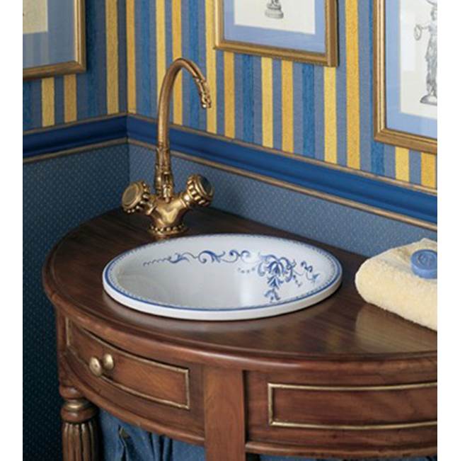 Herbeau ''Meuse'' Earthenware Round Countertop Lavatory Bowl in Berain Bleu