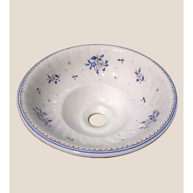 Herbeau White Vitreous China Vessel Bowl in Sceau Bleu