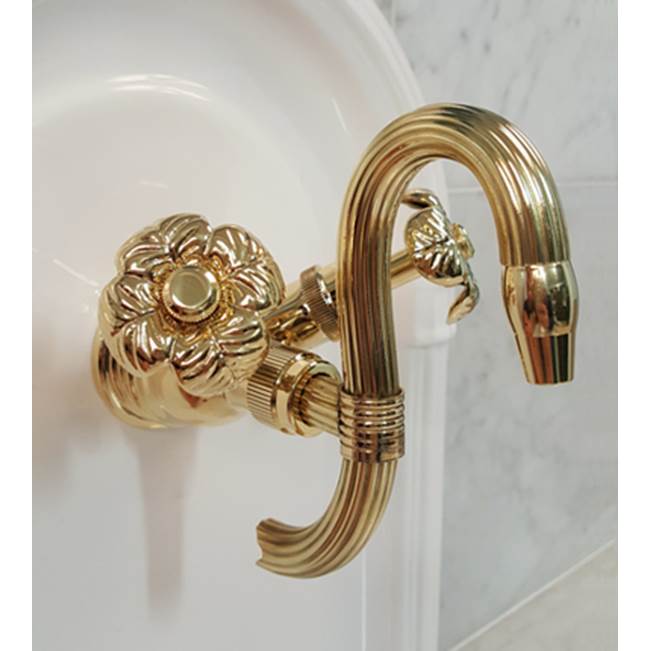 Herbeau ''Verseuse'' Wall Mounted Mixer with Cloverleaf Handles in Polished Brass