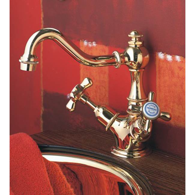 Herbeau ''Royale'' Single-Hole Basin Mixer without Pop-up Waste in French Weathered Brass