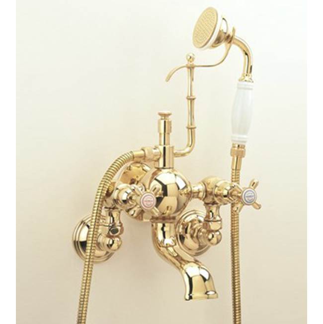 Herbeau ''Royale'' Exposed Tub and Shower Mixer Wall Mounted in Antique Lacquered Brass