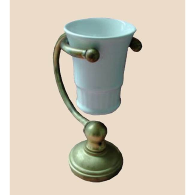 Herbeau ''Royale'' White China Tumbler and Free Standing Metal Holder in Polished Lacquered Copper