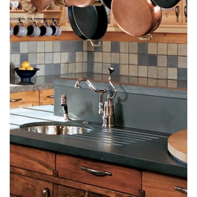 Herbeau ''De Dion'' Single Lever Mixer with Ceramic Disc Cartridge and Handspray in Wooden Handles, Polished Copper and Brass