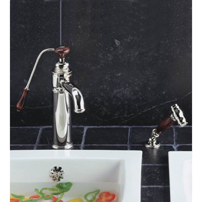 Herbeau ''Estelle'' Single Lever Mixer with Ceramic Disc Cartridge and Handspray in Wooden Handles, Lacquered Polished Black Nickel