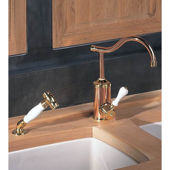 Herbeau ''Flamande'' Single Lever Mixer with Ceramic Cartridge and Handspray in White Handle, Brushed Nickel