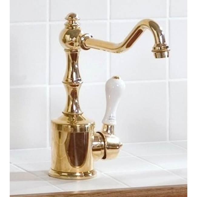 Herbeau ''Royale'' Single Lever Kitchen Mixer With Ceramic Cartridge in White Handle, French Weathered Brass