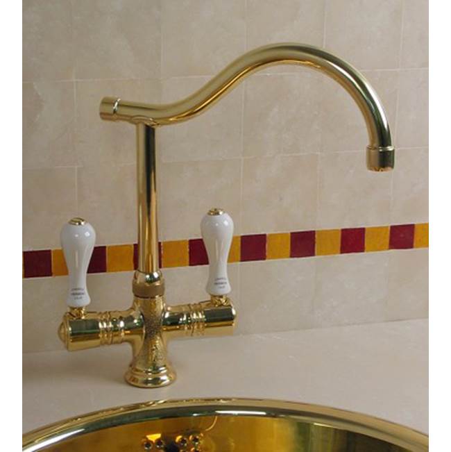Herbeau ''Ostende'' Single-Hole Mixer in White Handles, Weathered Brass