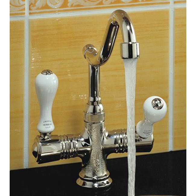 Herbeau ''Namur'' Single-Hole Kitchen / Bar / Lavatory Mixer in White Handles, Lacquered Polished Copper