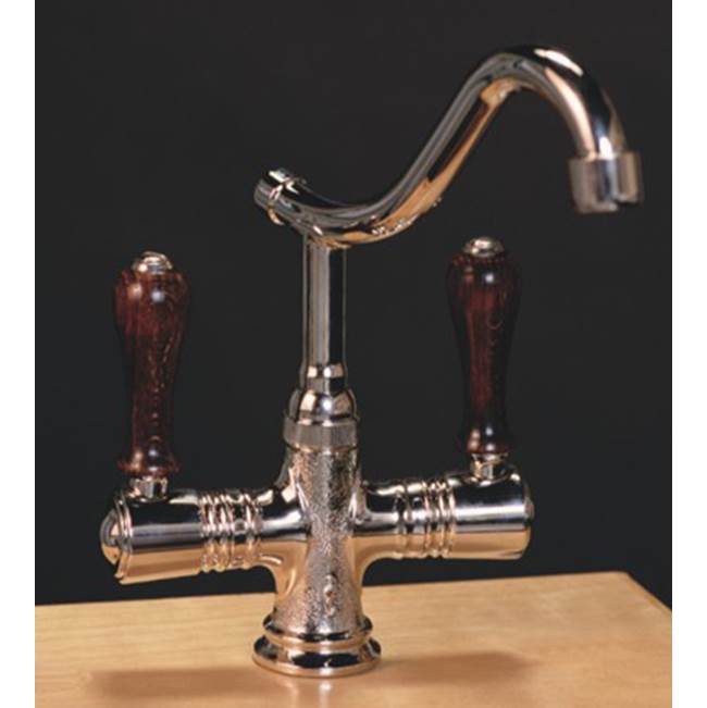 Herbeau ''Namur'' Single-Hole Kitchen / Bar / Lavatory Mixer in Wooden Handles, Antique Lacquered Brass