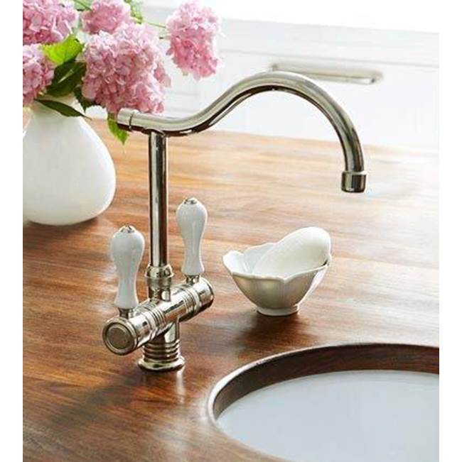 Herbeau ''Valence'' Single-Hole Mixer in White Handles, French Weathered Brass