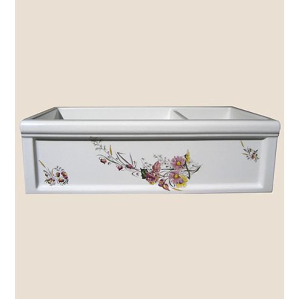 Herbeau ''Luberon'' Fireclay Double Farm House Sink in Avesnes, French Ivory background