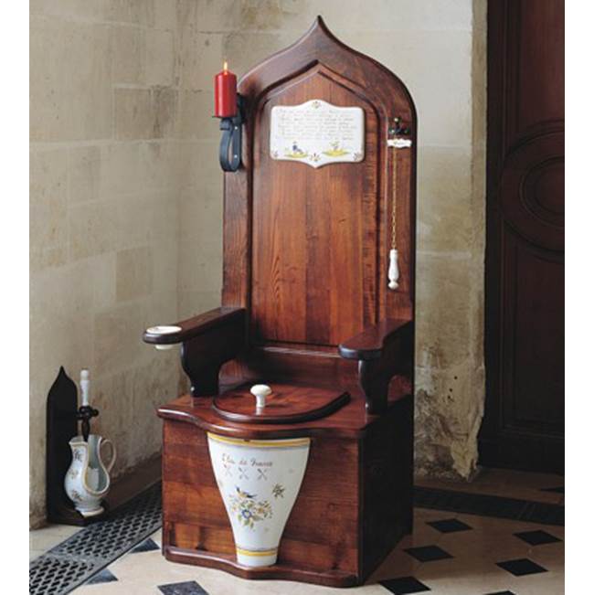 Herbeau ''Dagobert'' Wooden Toilet Throne in Solid Ash with Full Set of Accessories in Moustier Bleu