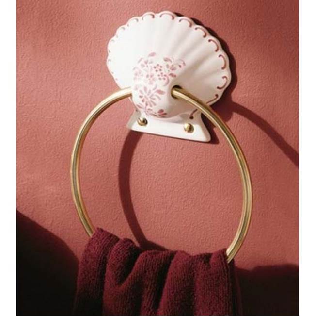 Herbeau ''Coquille'' Towel Ring in Any Handpainted Finish, Polished Nickel Ring