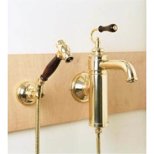 Herbeau ''Estelle'' Wall Mounted Single Lever Mixer with Ceramic Disc Cartridge and Handspray in White Handles, Brushed Nickel