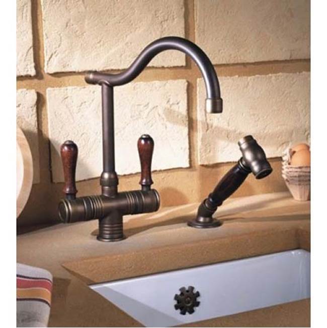 Herbeau ''Valence'' Single-Hole Mixer with Handspray in White Handles, Lacquered Polished Black Nickel