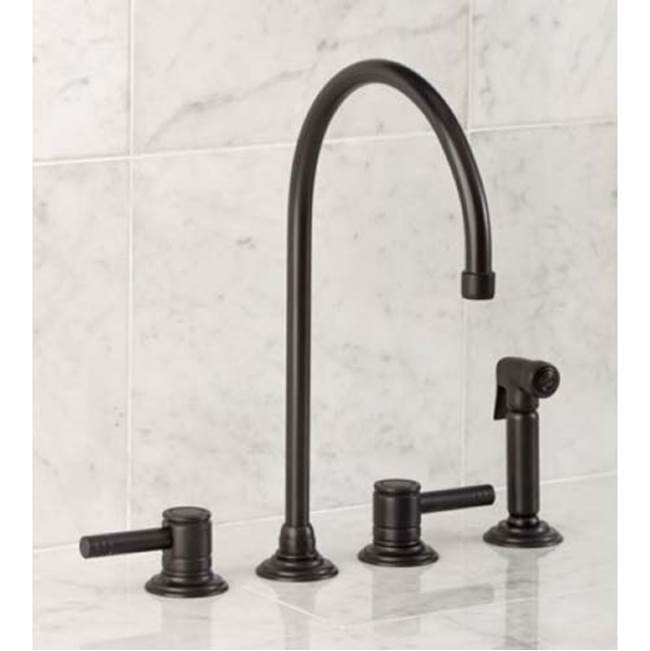 Herbeau ''Lille'' 4-Hole Deck Mounted Kitchen Mixer with Handspray in Polished Brass