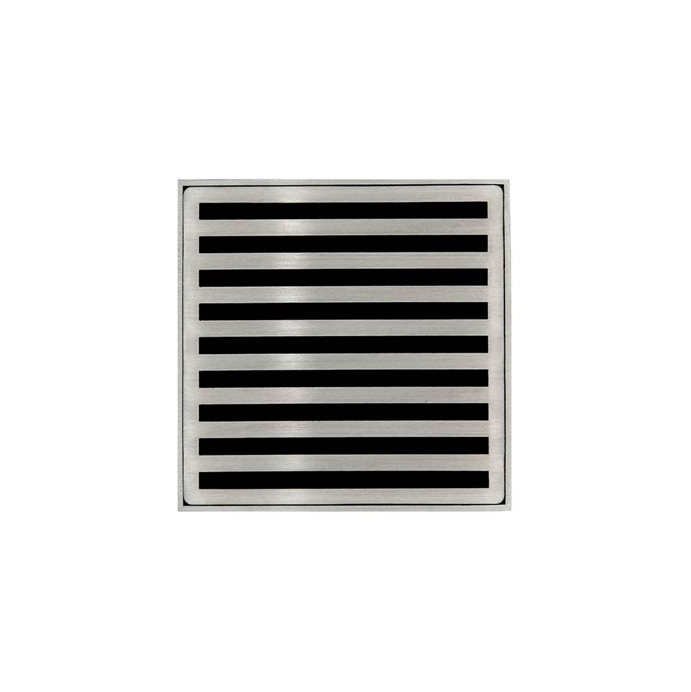 Infinity Drain 4'' x 4'' ND 4 Complete Kit with Lines Pattern Decorative Plate in Satin Stainless with PVC Drain Body, 2'' Outlet