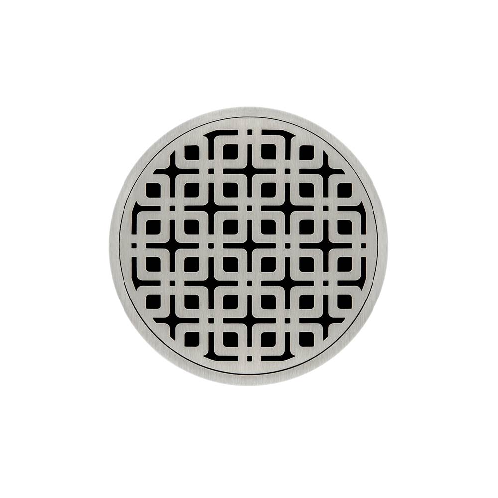 Infinity Drain 5'' Round Strainer with Link Pattern Decorative Plate and 2'' Throat in Satin Stainless for RKD 5