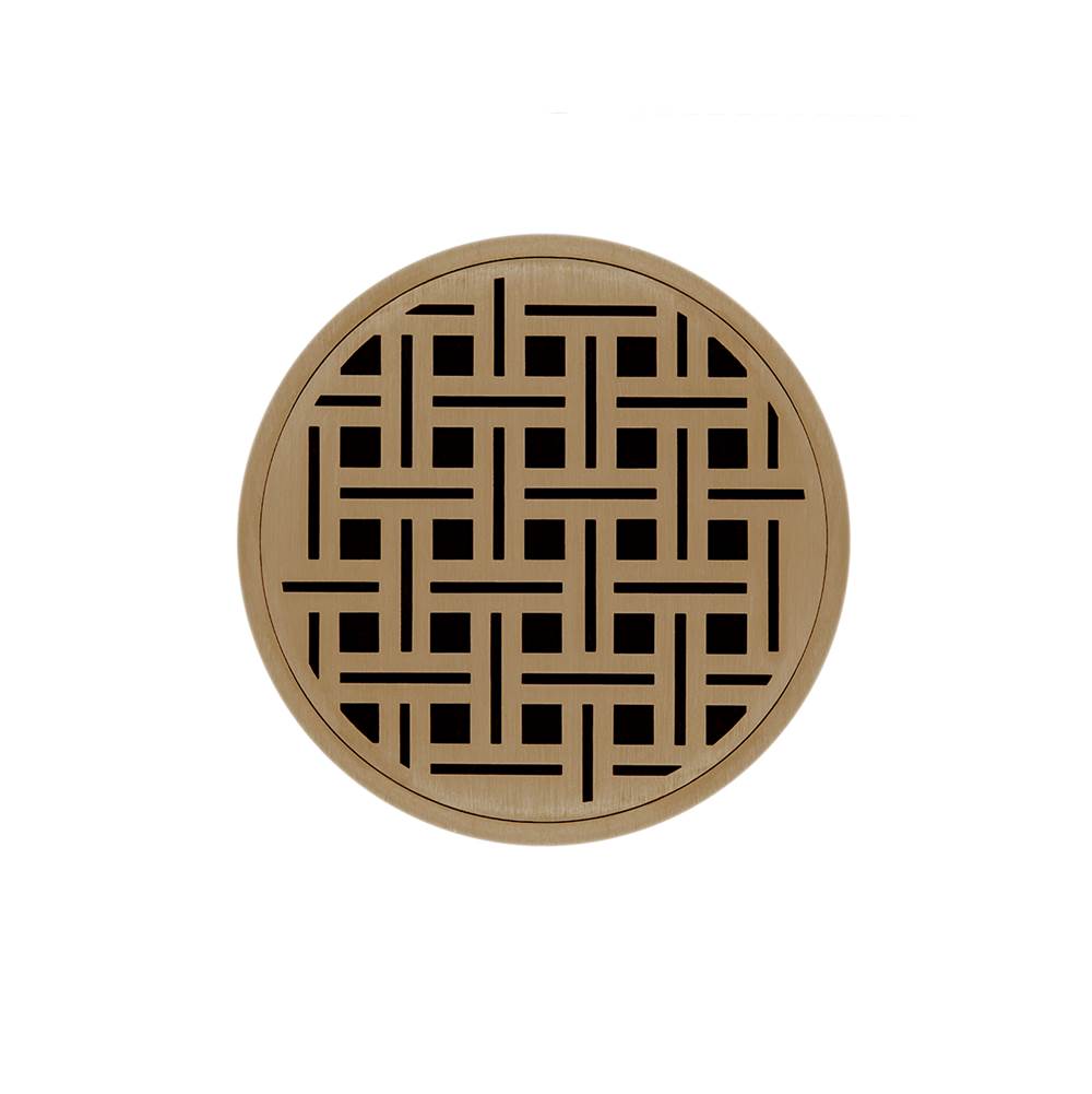 Infinity Drain 5'' Round RVD 5 Complete Kit with Weave Pattern Decorative Plate in Satin Bronze with ABS Drain Body, 2'' Outlet