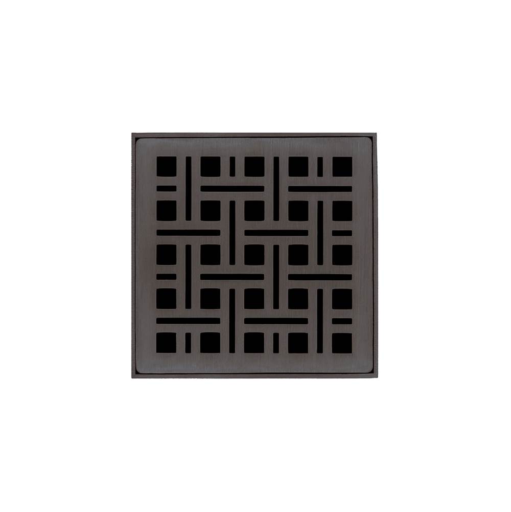 Infinity Drain 4'' x 4'' VD 4 Complete Kit with Weave Pattern Decorative Plate in Oil Rubbed Bronze with Cast Iron Drain Body, 2'' Outlet