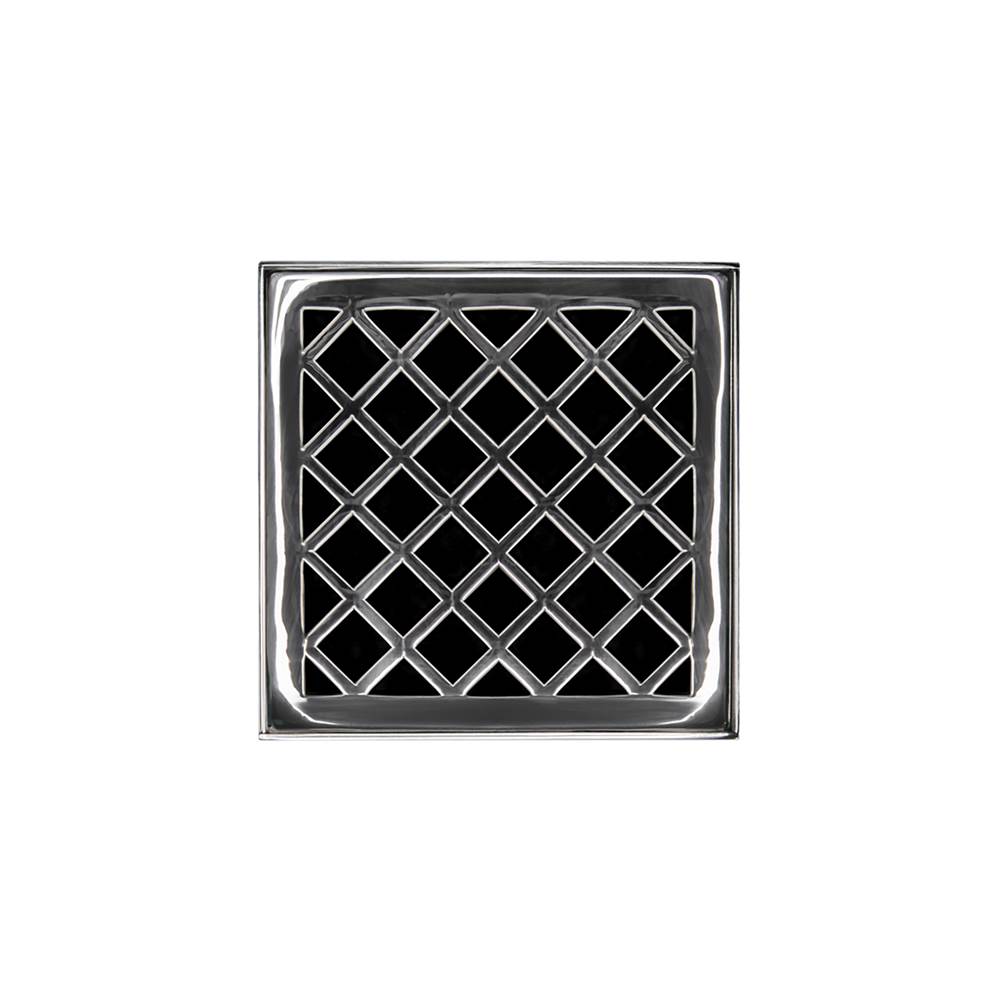 Infinity Drain 4'' x 4'' XD 4 Complete Kit with Criss-Cross Pattern Decorative Plate in Polished Stainless with Cast Iron Drain Body for Hot Mop, 2'' Outlet