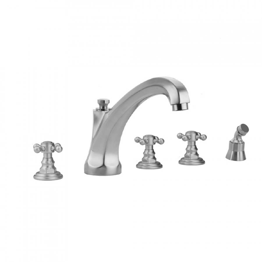 Jaclo Westfield Roman Tub Set with High Spout and Ball Cross Handles and Angled Handshower Mount