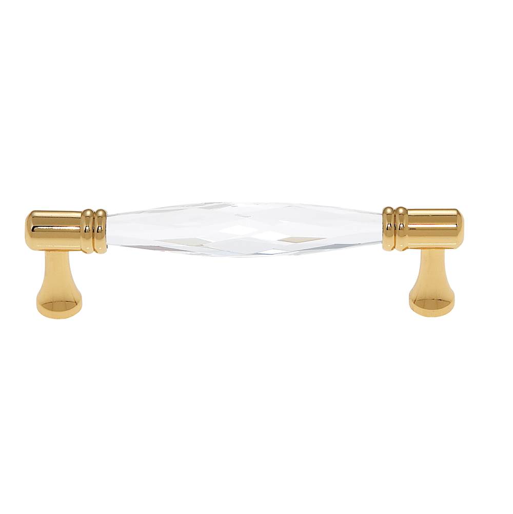 JVJ Hardware Pure Elegance Collection 24K Gold Finish 96 mm c/c Faceted 31 percent Leaded Crystal Pull, Composition Leaded Crystal and Solid Brass
