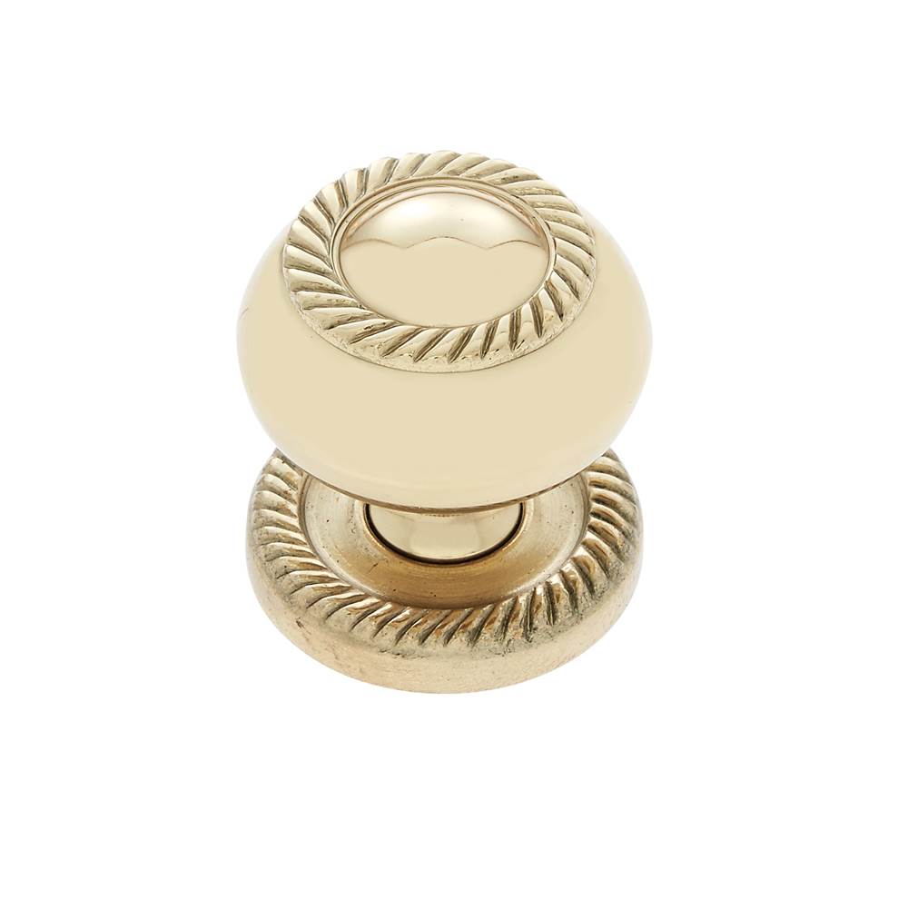 JVJ Hardware Classic Collection Polished Brass Finish 1-1/4'' Rope Knob w/ Back Plate, Composition Solid Brass