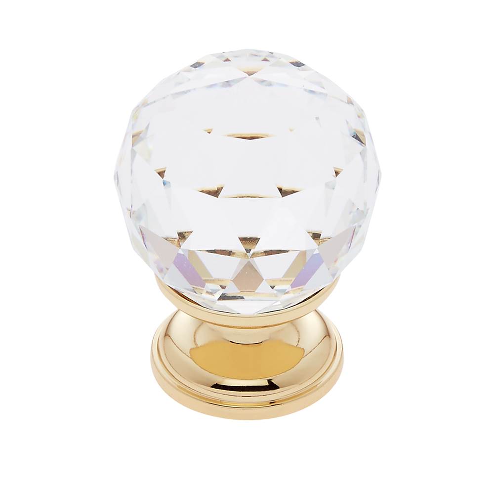 JVJ Hardware Pure Elegance Collection 24K Gold Plated Finish 30 mm (1-3/16'') Round Faceted 31 percent Leaded Crystal Knob