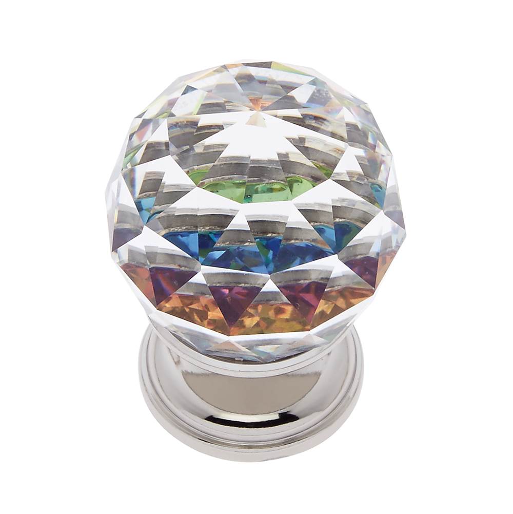 JVJ Hardware Pure Elegance Collection Polished Nickel Finish 30 mm (1-3/16'') Round Faceted 31 percent Leaded Crystal Knob with Prism