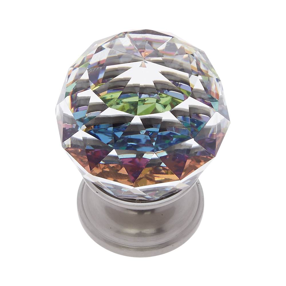 JVJ Hardware Pure Elegance Collection Satin Nickel Finish 30 mm (1-3/16'') Round Faceted 31 percent Leaded Crystal Knob with Prism