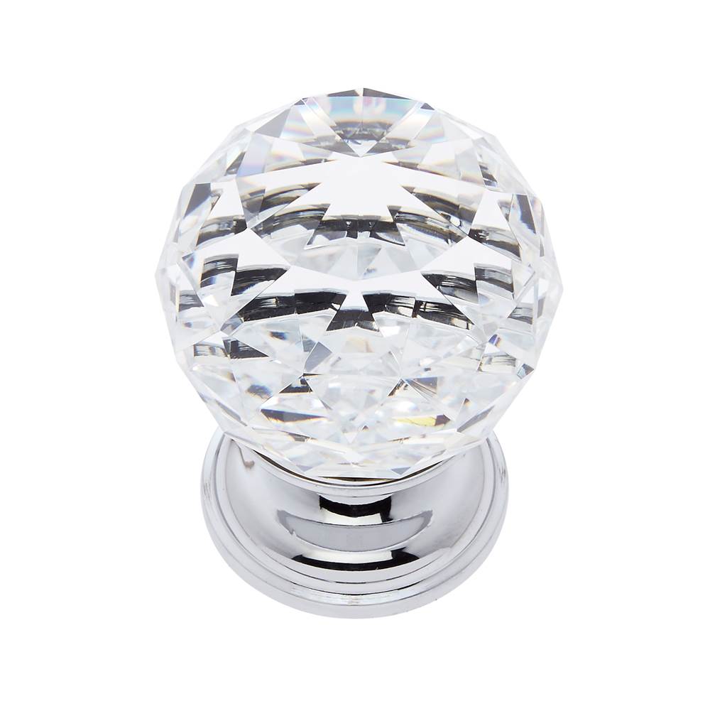 JVJ Hardware Pure Elegance Collection Polished Chrome Finish 40 mm (1-9/16'') Round Faceted 31 percent Leaded Crystal Knob
