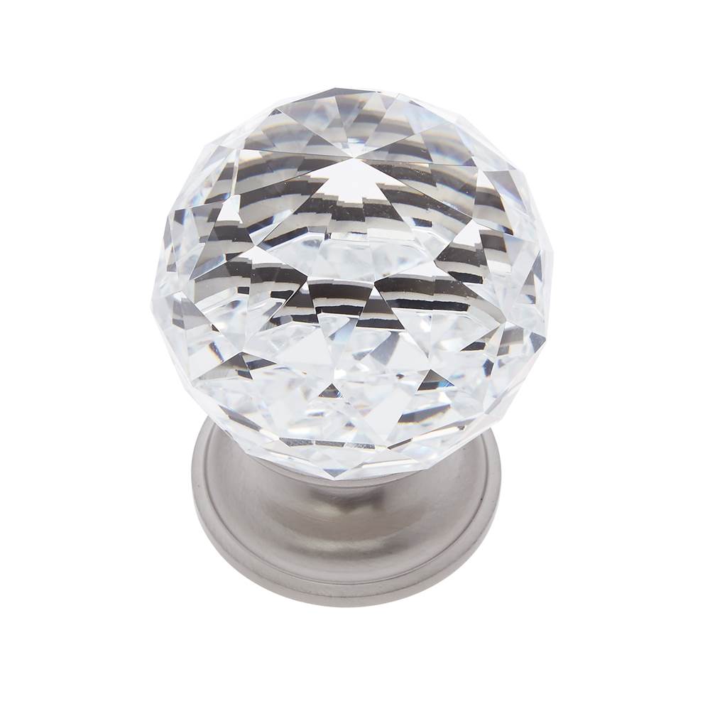 JVJ Hardware Pure Elegance Collection Satin Nickel Finish 40 mm (1-9/16'') Round Faceted 31 percent Leaded Crystal Knob