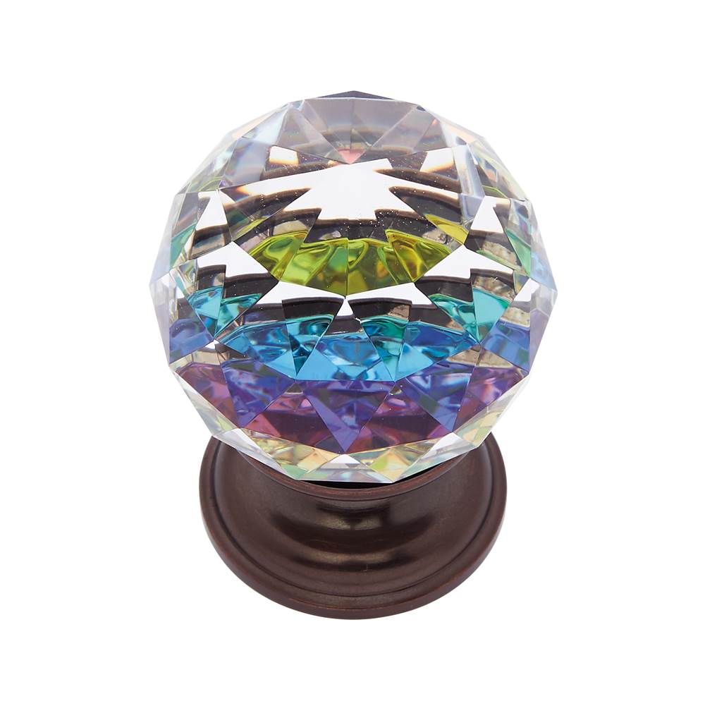 JVJ Hardware Pure Elegance Collection Old World Bronze Finish 40 mm (1-9/16'') Round Faceted 31 percent Leaded Crystal Knob With Prism