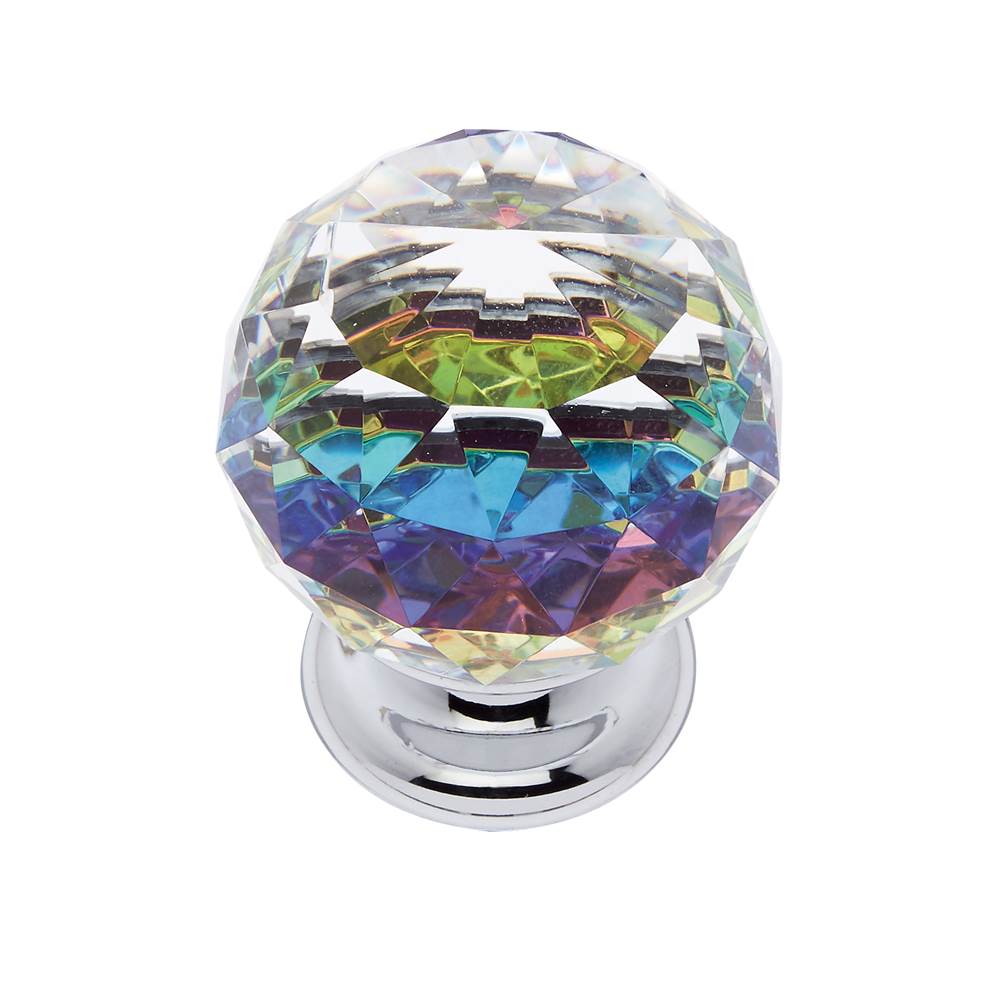 JVJ Hardware Pure Elegance Collection Polished Chrome Finish 40 mm (1-9/16'') Round Faceted 31 percent Leaded Crystal Knob With Prism