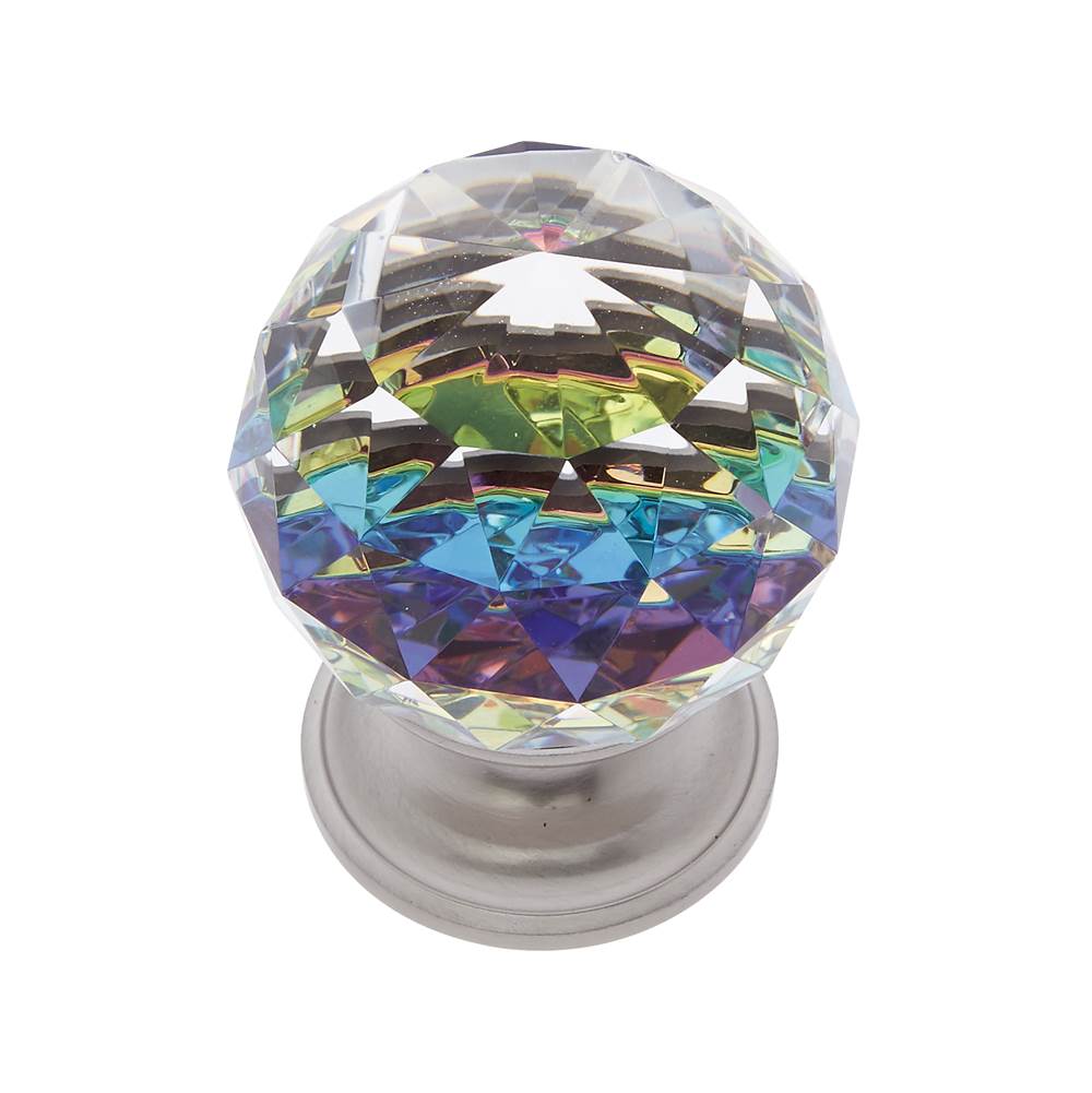 JVJ Hardware Pure Elegance Collection Satin Nickel Finish 40 mm (1-9/16'') Round Faceted 31 percent Leaded Crystal Knob With Prism