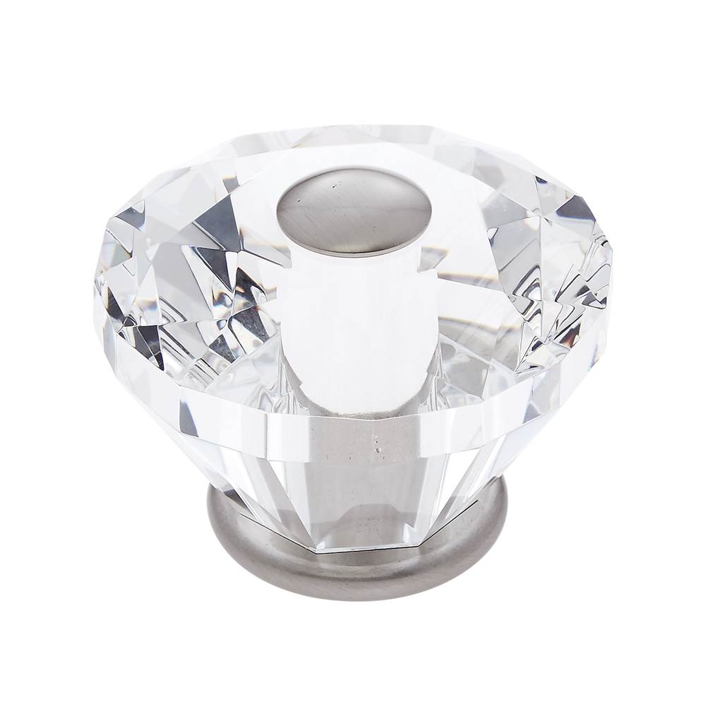 JVJ Hardware Pure Elegance Collection Satin Nickel Finish 60 mm (2-3/8'') Diamond Cut 31 percent Leaded Crystal Knob, Composition Leaded Crystal and Solid Brass