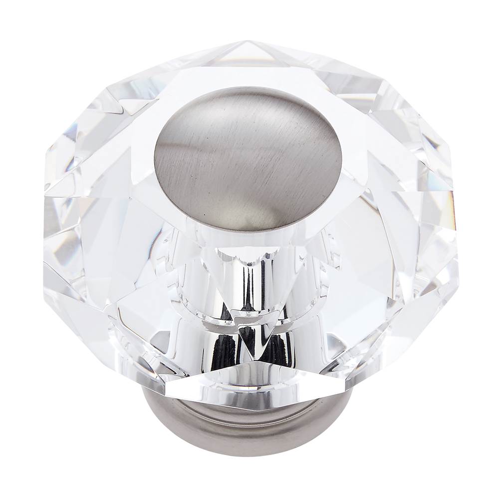 JVJ Hardware Pure Elegance Collection Satin Nickel Finish 60 mm (2-3/8'') Eight Sided Faceted 31 percent Leaded Crystal Knob