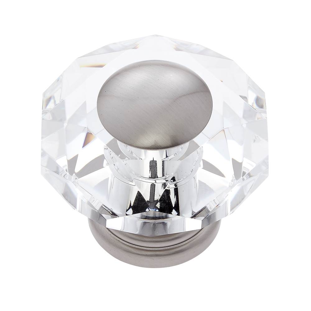 JVJ Hardware Pure Elegance Collection Satin Nickel Finish 50 mm (2'') Eight Sided Faceted 31 percent Leaded Crystal Knob With Cap