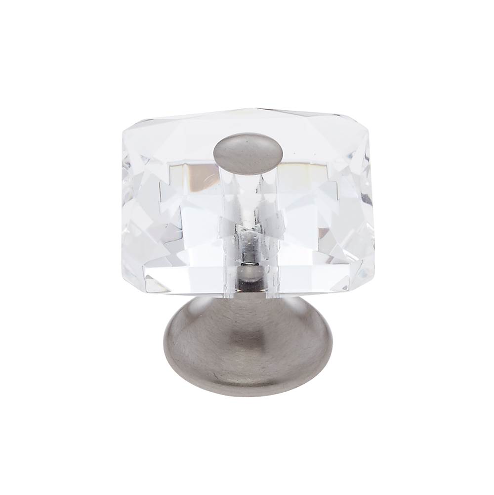 JVJ Hardware Pure Elegance Collection Satin Nickel Finish 28 mm (1-1/8'') Square 31 percent Leaded Crystal Knob With Cap