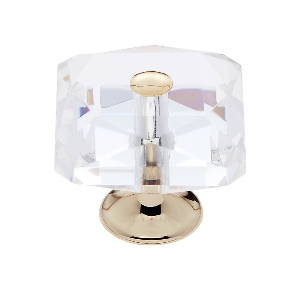 JVJ Hardware Pure Elegance Collection 24K Gold Plated Finish 35 mm (1-3/8'') Square 31 percent Leaded Crystal Knob With Cap