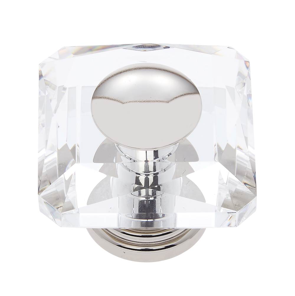JVJ Hardware Pure Elegance Collection Polished Nickel Finish 50 mm (2'') Square 31 percent Leaded Crystal Knob With Cap