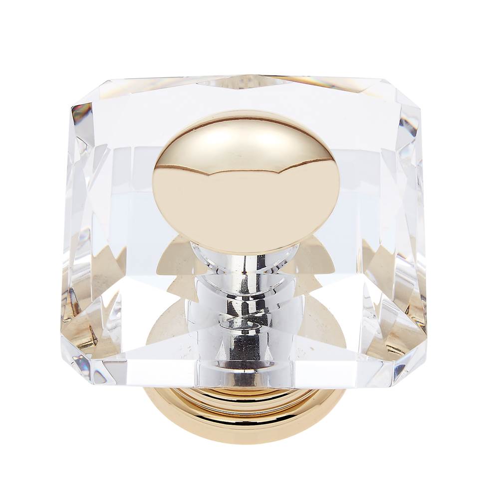 JVJ Hardware Pure Elegance Collection 24K Gold Plated Finish 50 mm (2'') Square 31 percent Leaded Crystal Knob With Cap