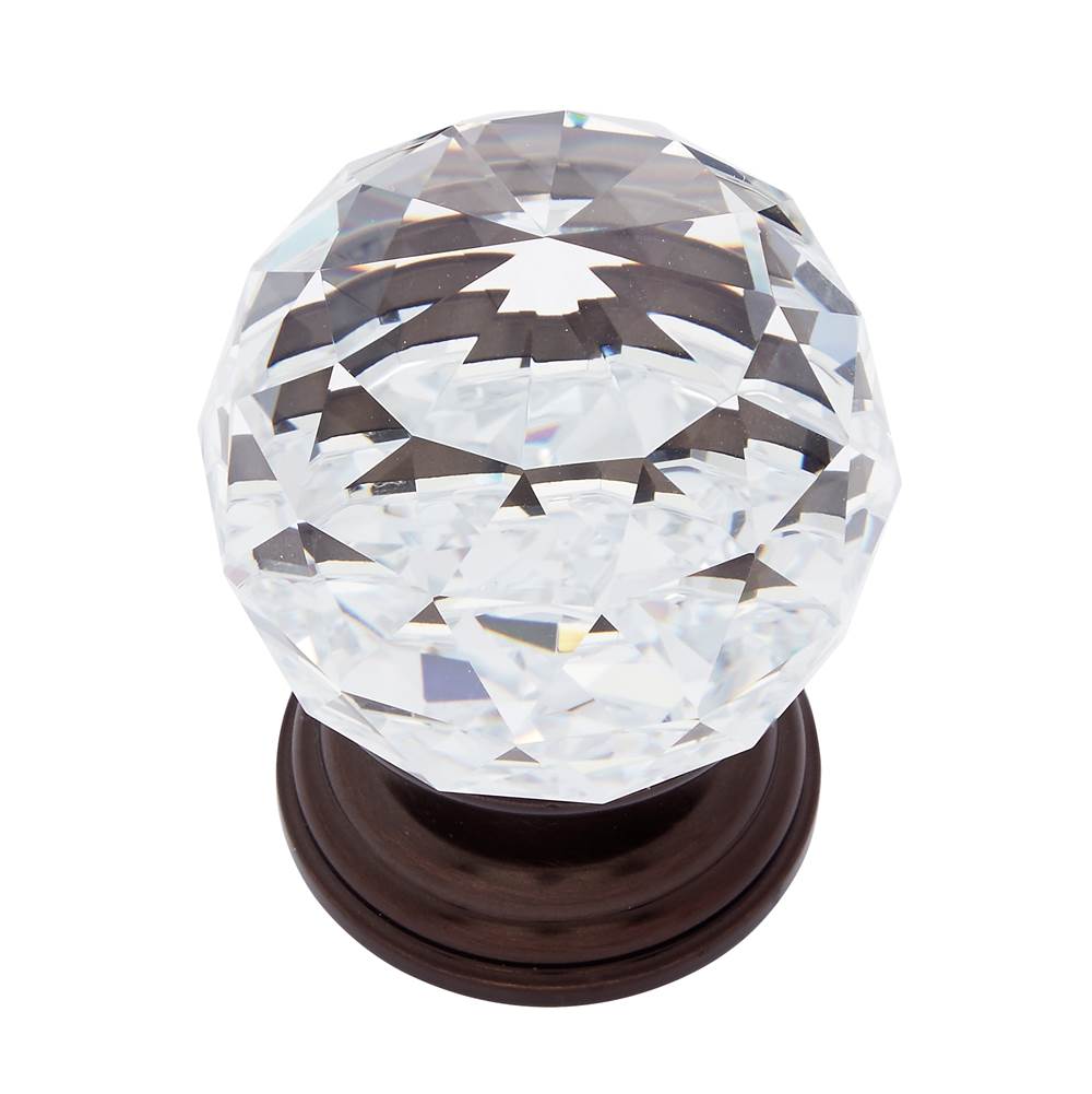 JVJ Hardware Pure Elegance Collection Old World Bronze Finish 50 mm (2'') Round Faceted 31 percent Leaded Crystal Knob, Composition Leaded Crystal and Solid Brass