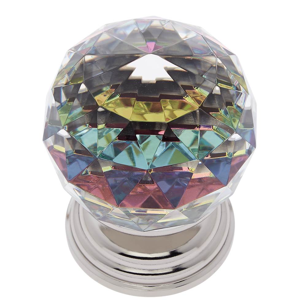 JVJ Hardware Pure Elegance Collection Polished Nickel Finish 50 mm (2'') Round Faceted 31 percent Leaded Crystal Knob with Prism