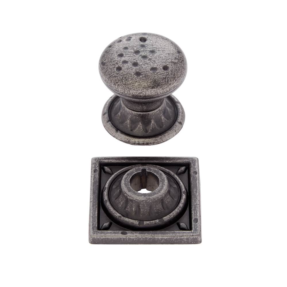 JVJ Hardware Pompeii Collection Distressed Iron Finish 1-3/8'' Pitted Mushroom Knob with Round and Square Back Plates, Composition Zamac