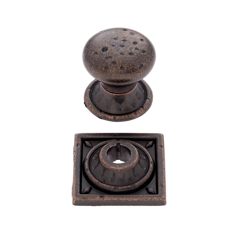 JVJ Hardware Pompeii Collection Distressed Copper Finish 1-3/8'' Pitted Mushroom Knob with Round and Square Back Plates, Composition Zamac