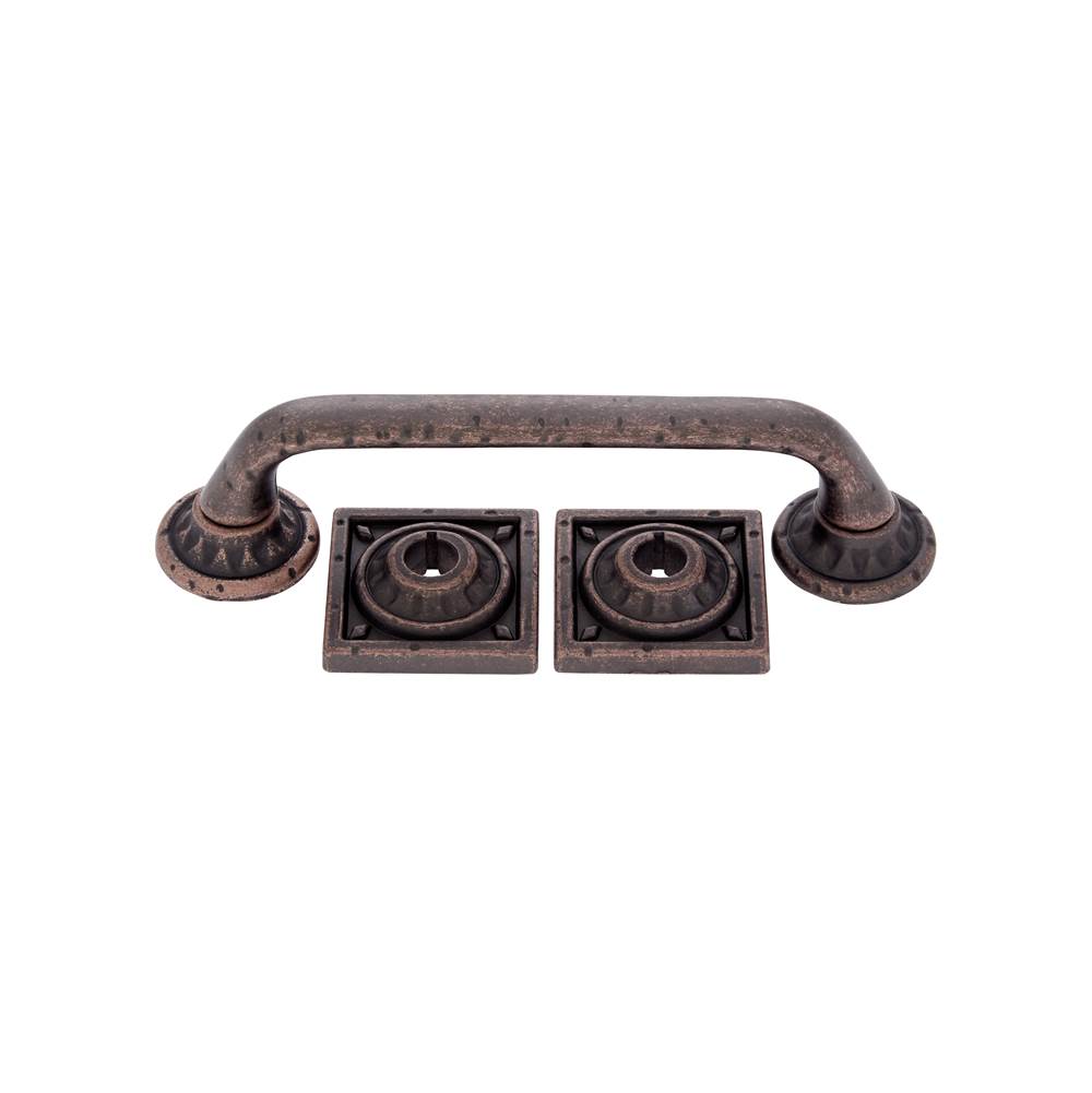 JVJ Hardware Pompeii Collection Distressed Copper Finish 96 mm Pitted Pull with Round and Square Back Plates, Composition Zamac